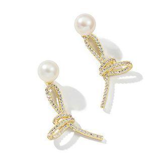 Rhinestone Faux Pearl Dangle Earring Gold - One Size