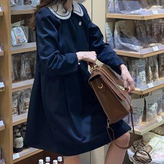 Long-sleeve Peter Pan Collar Cropped Jacket / Plain Jumper Dress