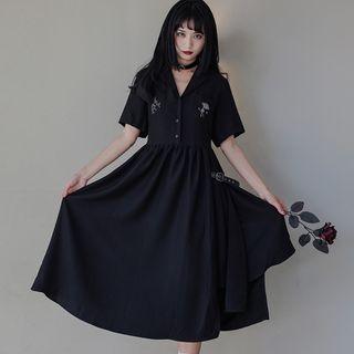 Short-sleeve Planet Embroidered Midi Dress