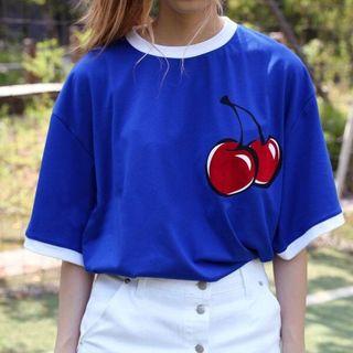 Cherry Print Tipped Short Sleeve T-shirt