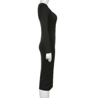 Long Sleeve Square Neck Slit Dress