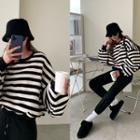 Napped Stripe Oversize Sweatshirt Black - One Size