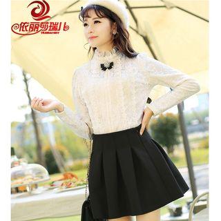 Set: Frilled Neck Lace Top + A-line Skirt