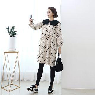 Square-collar Dotted Corduroy Dress