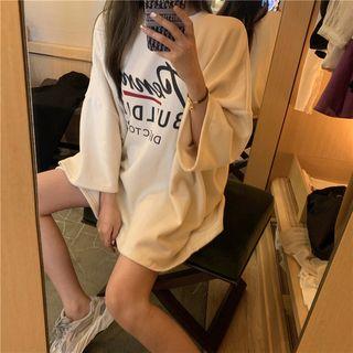Printed T-shirt Dress Beige - One Size