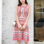 Sleeveless Patterned A-line Knit Dress