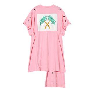 Applique Asymmetric Short-sleeve T-shirt Dress
