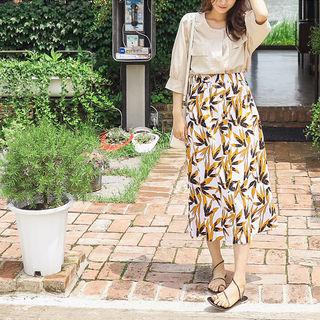 Buttoned Foliage A-line Long Skirt