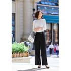 3/4-sleeve Shirred Chiffon Blouse / Wide Leg Pants
