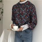 Stand Collar Floral Print Blouse As Shown In Figure - One Size