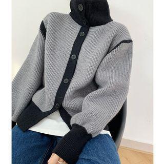 Stand Collar Two-tone Cardigan