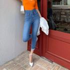 High-waist Slit-hem Skinny Jeans