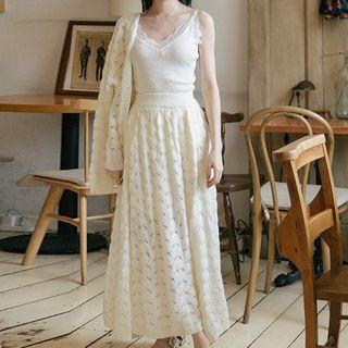Set: Pointelle Cardigan + Maxi A-line Skirt