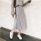 Mesh Overlay Sequined Midi Skirt