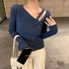 Cutout Knit Top Blue - One Size