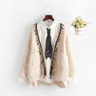 Tasseled Open-front Chunky Knit Cardigan / Shirt With Tie