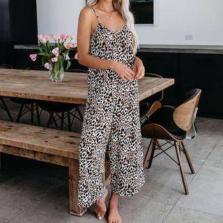 Leopard Print Spaghetti Strap Wide-leg Jumpsuit