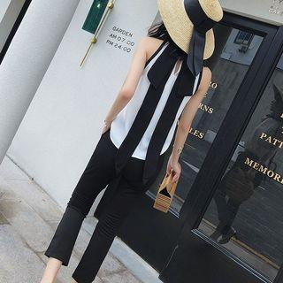 Set: Tie-back Sleeveless Top + Cropped Dress Pants