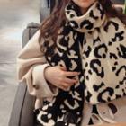 Leopard Print Knit Scarf Black & Almond - One Size