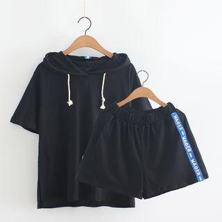 Set: Lettering Applique Short Sleeve Hoodie + Shorts