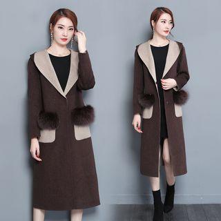 Woolen Lapel Two-tone Long Coat
