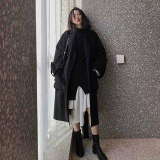 Mock Two-piece Long-sleeve Knit Dress Black & White - One Size