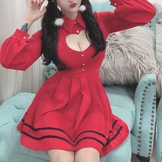 Long-sleeve Heart Cutout A-line Dress