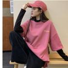 Letter Embroidered Elbow-sleeve T-shirt / Plain Long-sleeve T-shirt