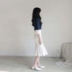 Band-waist Ruffle-hem Lace Skirt