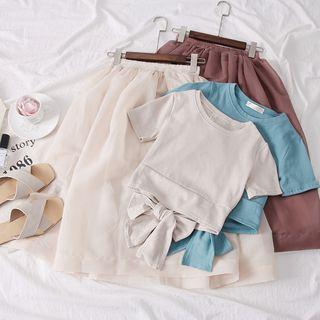 Set: Open Tie-back Plain T-shirt + A-line Skirt