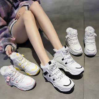 Furry Trim Chunky Lace Up Sneakers