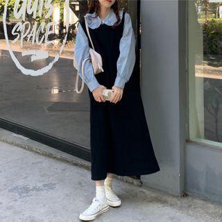 Long-sleeve Frill Trim Shirt / Midi A-line Overall Dress