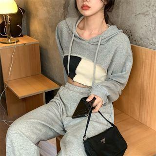 Plain Crop Hoodie / Color-block Sleeveless Top