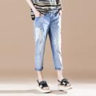 Floral Straight-cut Cropped Jeans