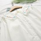 Lace Trim Embroidered Collar Blouse White - One Size