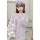 Floral Embroidered Sweater Purple - One Size