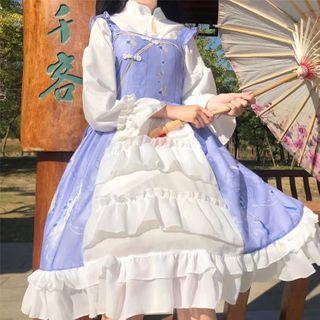 Bell-sleeve Blouse / Sleeveless Midi Printed A-line Dress