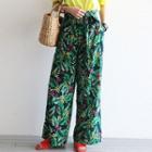 Paperbag-waist Floral Pattern Wide-leg Pants With Sash