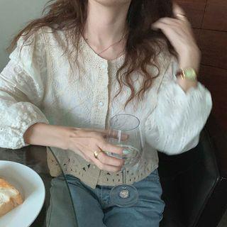 Long Sleeve Eyelet Lace Shirt Almond - One Size