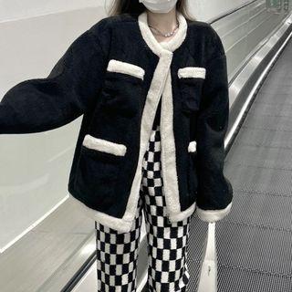 Contrast Trim Button Jacket / Check Pants