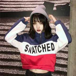 Half-zip Color Block Lettering Cropped Sweatshirt