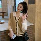 Long-sleeve Open-collar Blouse / Button-up Sweater Vest
