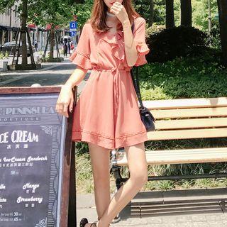 Short-sleeve Ruffled A-line Dress