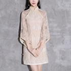 3/4-sleeve Lace Mini Qipao Dress