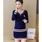Set: V-neck Knit Pullover + Skirt