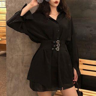 Belted Mini Shirtdress Black - One Size