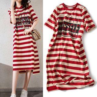 Short-sleeve Striped Lettering T-shirt Dress
