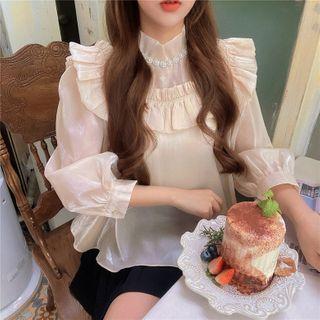 Peter Pan Collar Ruffled Blouse Almond - One Size