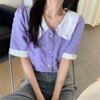 Peter Pan Collar Button Puff-sleeve Shirt