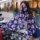 Set: Floral Print Chiffon Shawl + Mask